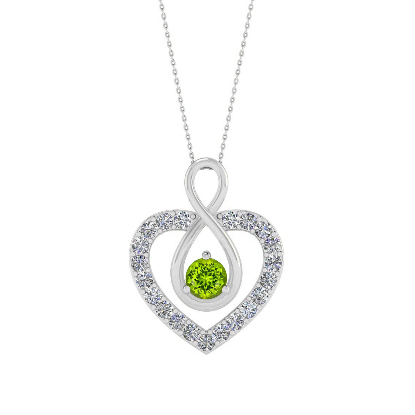 Infinity Heart Pendant | Sterling Silver Birthstone Necklace | Diamond Accent | Adjustable Chain | 15 Gemstone Choices
