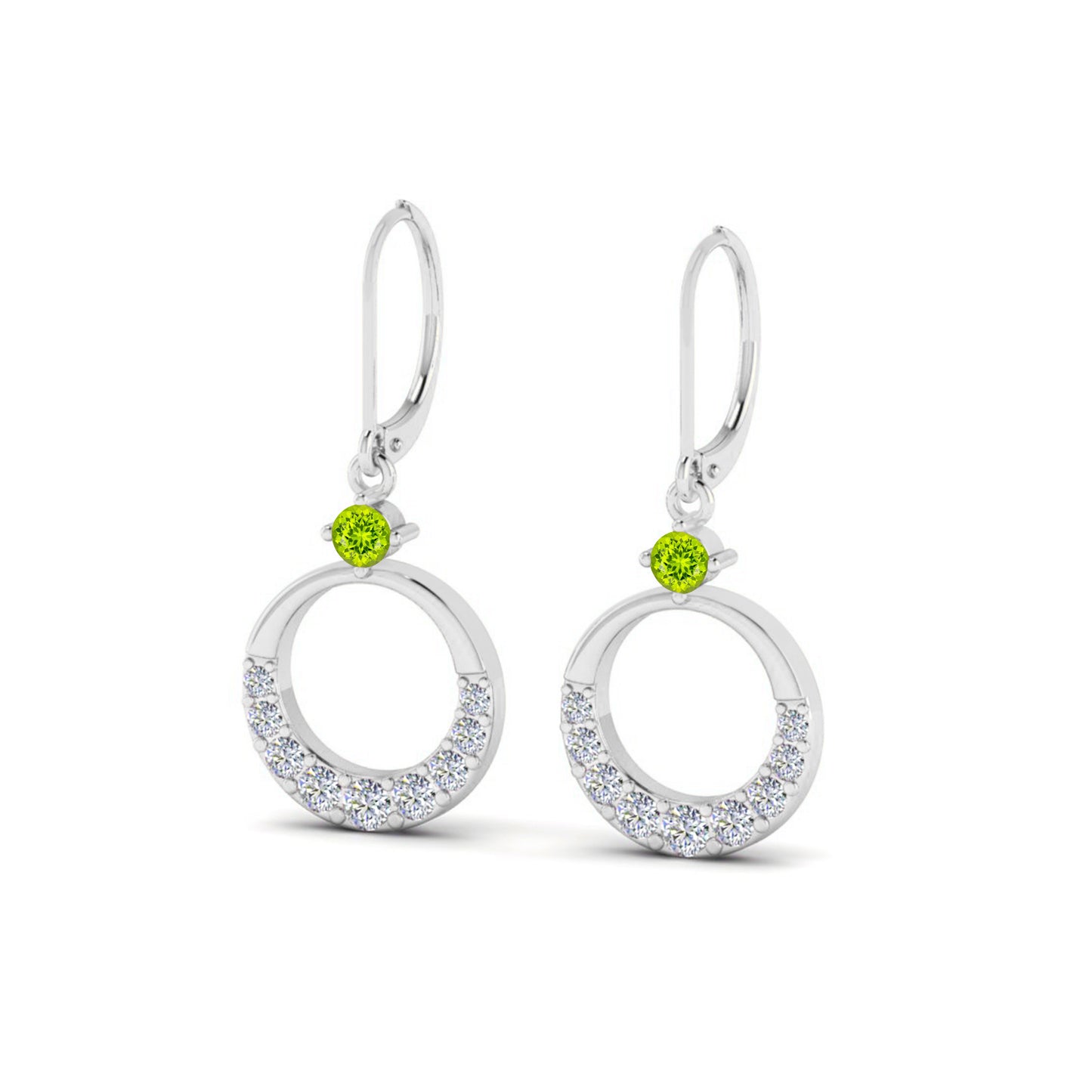 Open Circle Lever back Drop Earrings | 925 Sterling Silver Birthstone Stud Earrings | Diamond Accent Gemstone Earrings | 15 Birthstone Options | Gift for Women