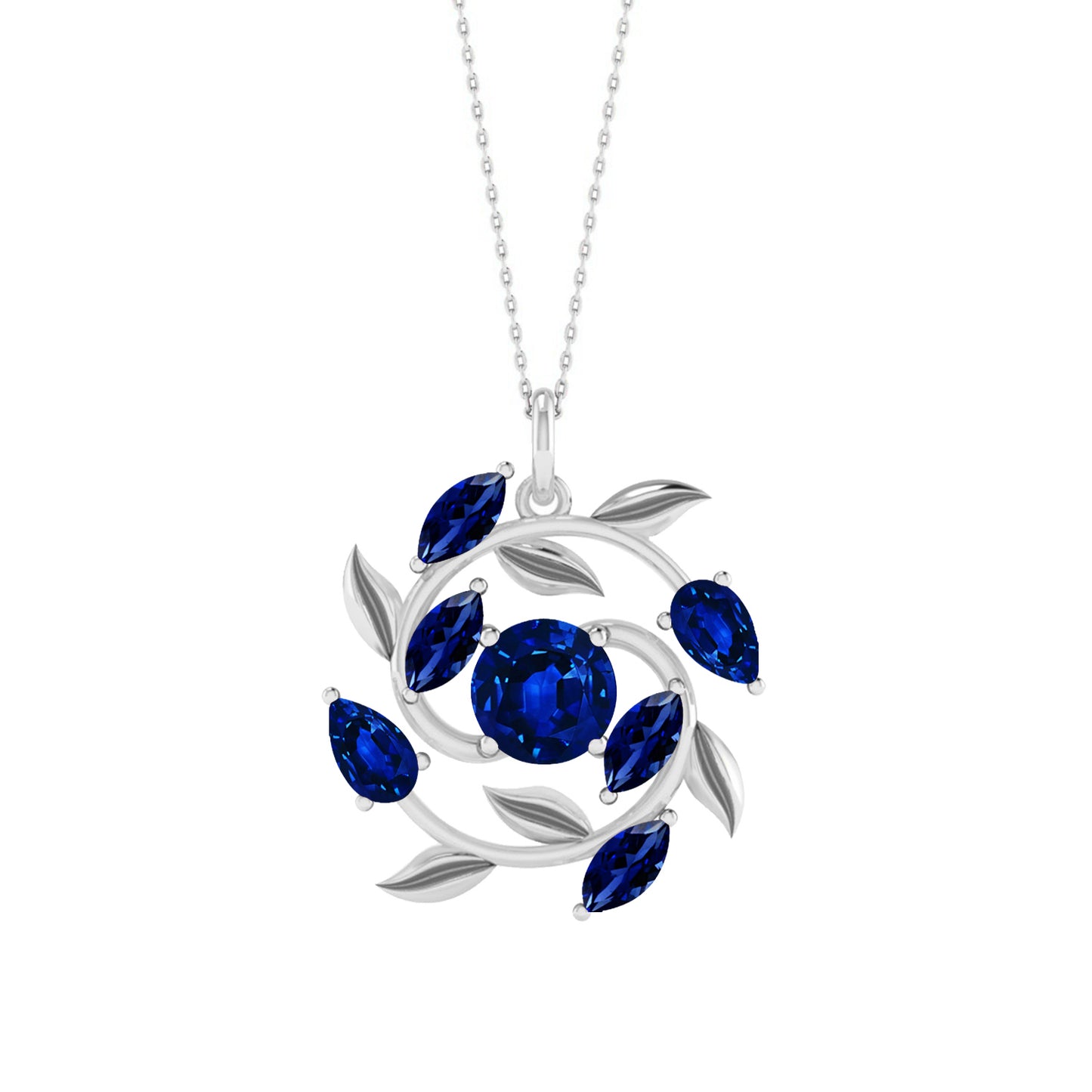 Floral Vine Style Gemstone Pendant | Sterling Silver Birthstone Necklace | Adjustable Chain | 15 Gemstone Choices | Personalized Gemstone Pendant