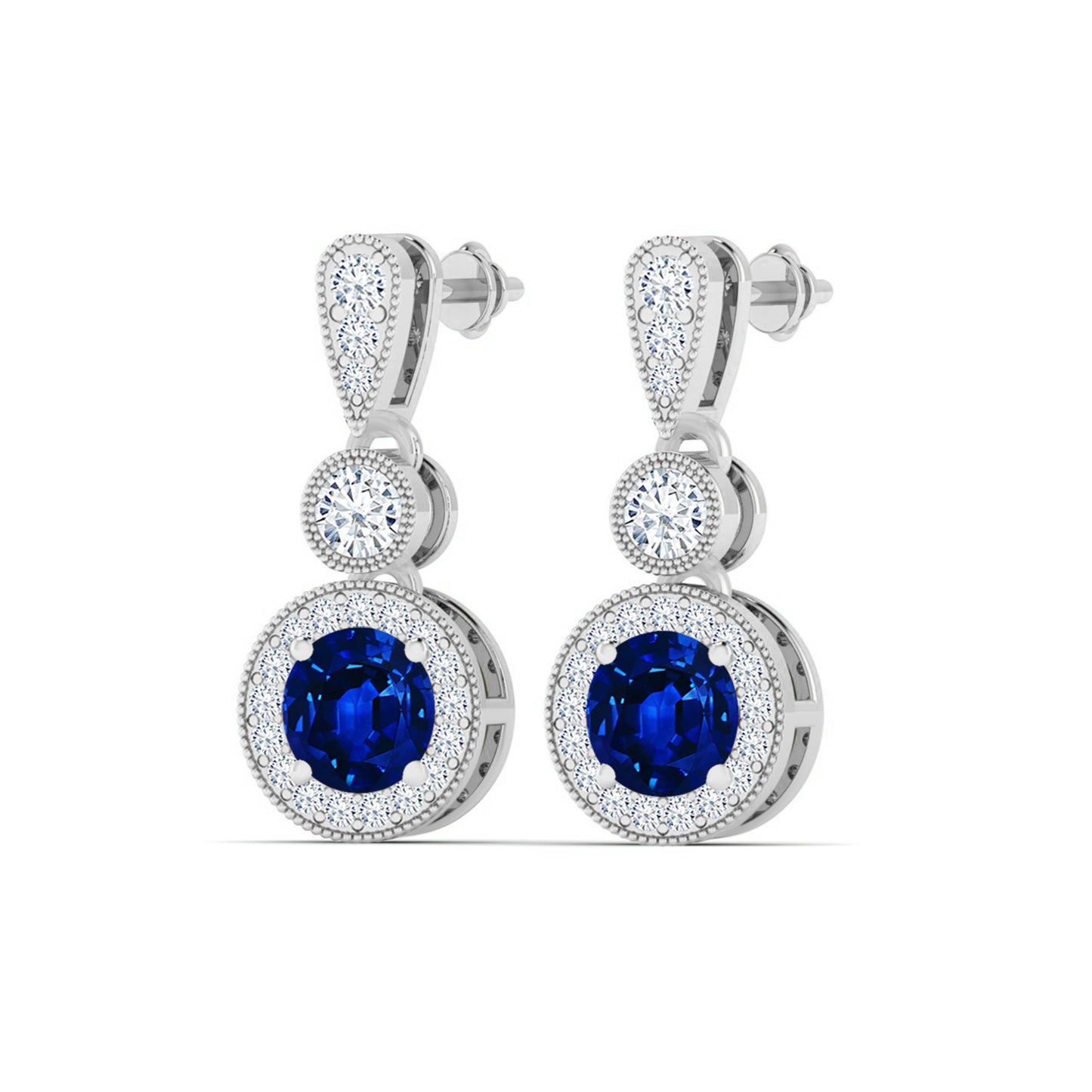 Three-Tier Halo Drop Earrings | 925 Sterling Silver Birthstone Stud Earrings | Diamond Accent Gemstone Earrings | 15 Birthstone Options | Gift for Women