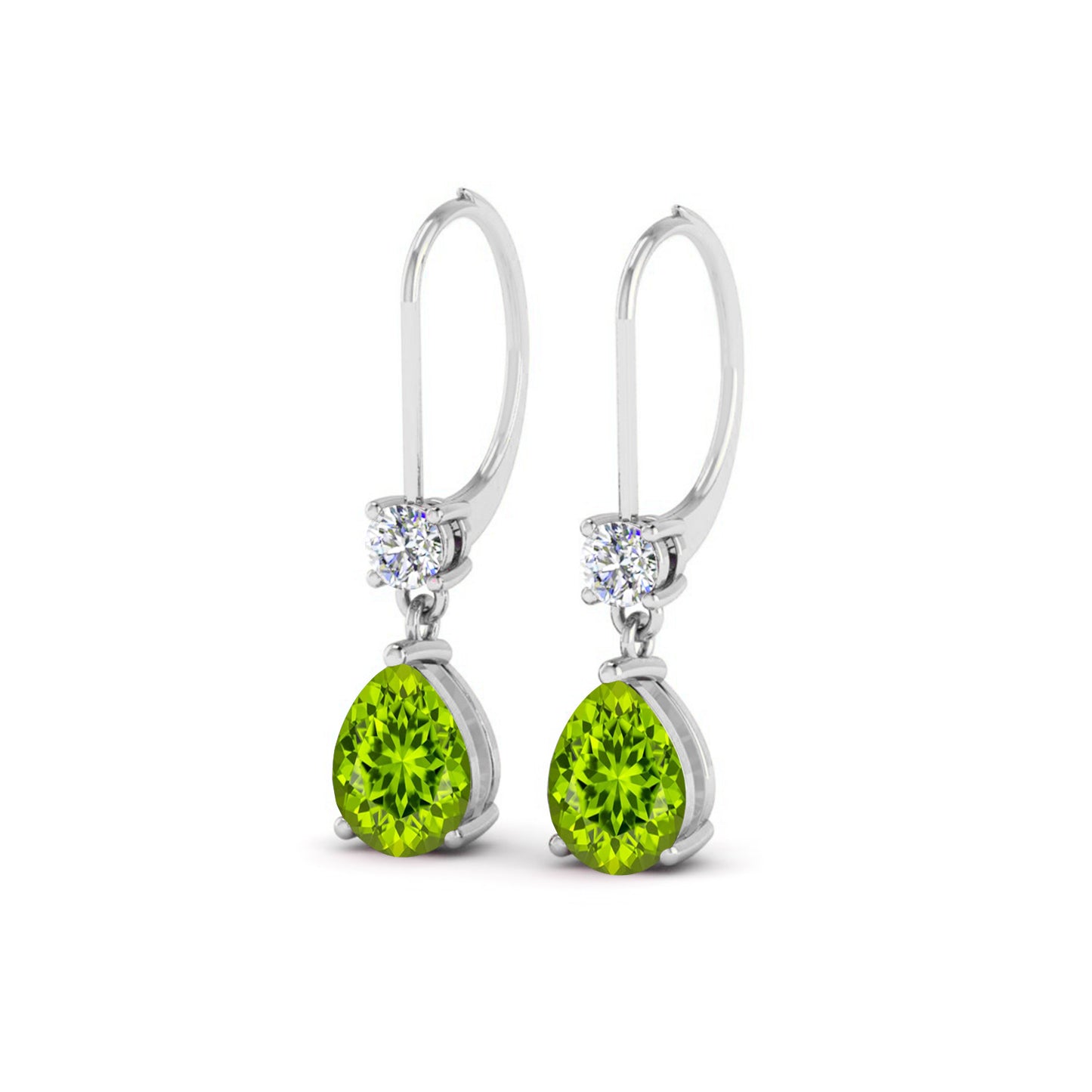 Pear Drop Lever back Earrings | 925 Sterling Silver Birthstone Stud Earrings | Diamond Accent Gemstone Earrings | 15 Birthstone Options | Gift for Women