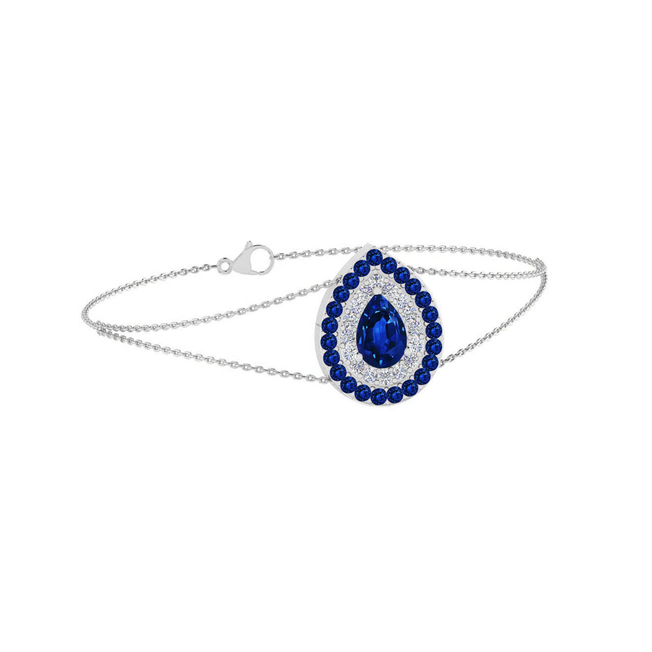 Pear Double Halo Jewelry Component | Sterling Silver Birthstone Bracelet | Adjustable Chain | 15 Gemstone Choices | Personalized Gemstone Bracelet