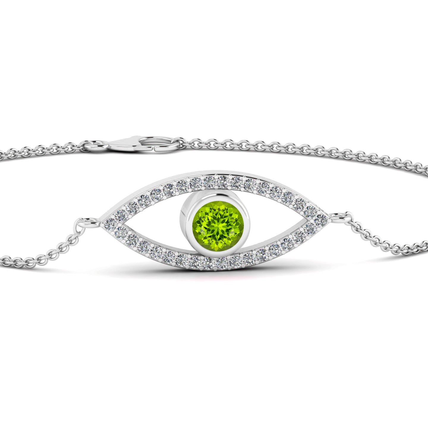 Evil Eye Bracelet | Sterling Silver Birthstone Bracelet | Adjustable Chain | 15 Gemstone Choices | Personalized Gemstone Bracelet