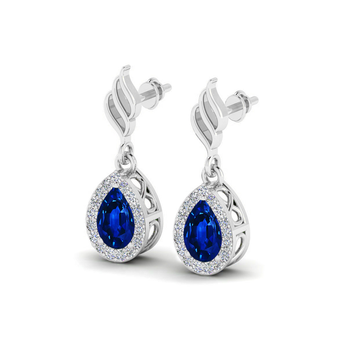 Flame (Floral Swirl) Hook | 925 Sterling Silver Birthstone Stud Earrings | Diamond Accent Gemstone Earrings | 15 Birthstone Options | Gift for Women