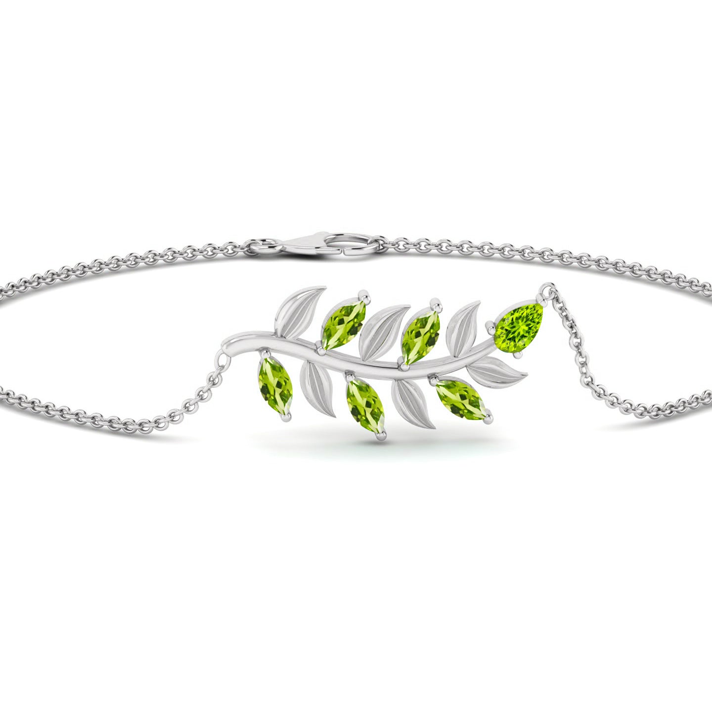 Leaf Vine Bracelet | Sterling Silver Birthstone Bracelet | Adjustable Chain | 15 Gemstone Choices | Personalized Gemstone Bracelet