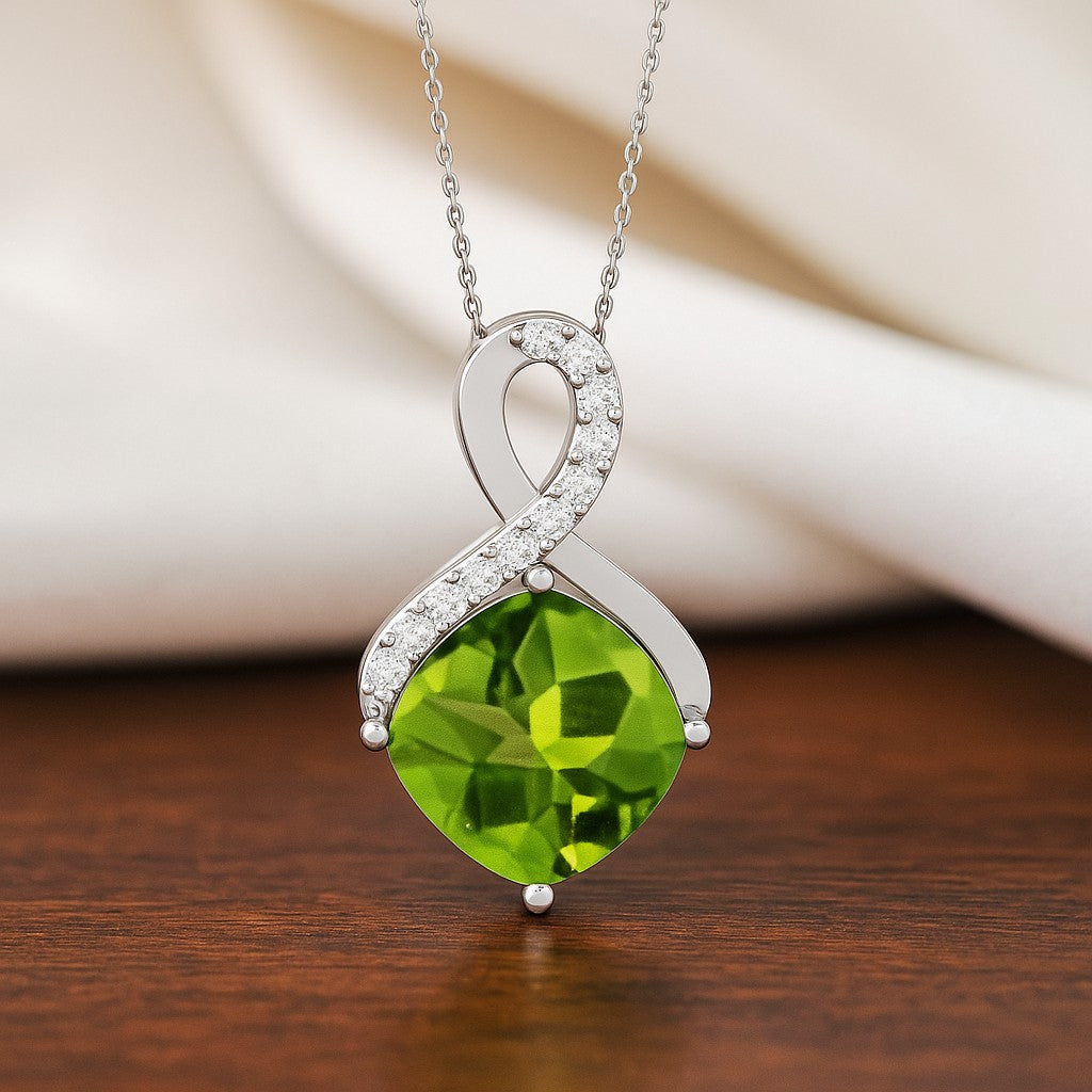 Infinity Cushion Solitaire Pendant | Starburst Pendant | Heart Knot Teardrop Pendant | Sterling Silver Birthstone Necklace | Diamond Accent | Adjustable Chain | 15 Gemstone Choices