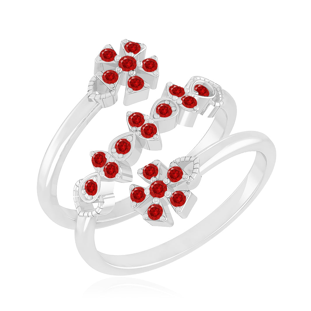 Floral Bypass Ring | Sterling Silver Birthstone Ring | Genuine Gemstone & Diamond Studded Ring | Personalized Promise Ring | Gift for Her