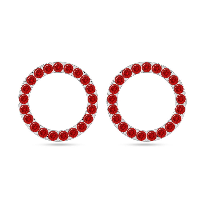 Circle Frame Stud Earrings | 925 Sterling Silver Birthstone Stud Earrings | Diamond Accent Gemstone Earrings | 15 Birthstone Options | Gift for Women
