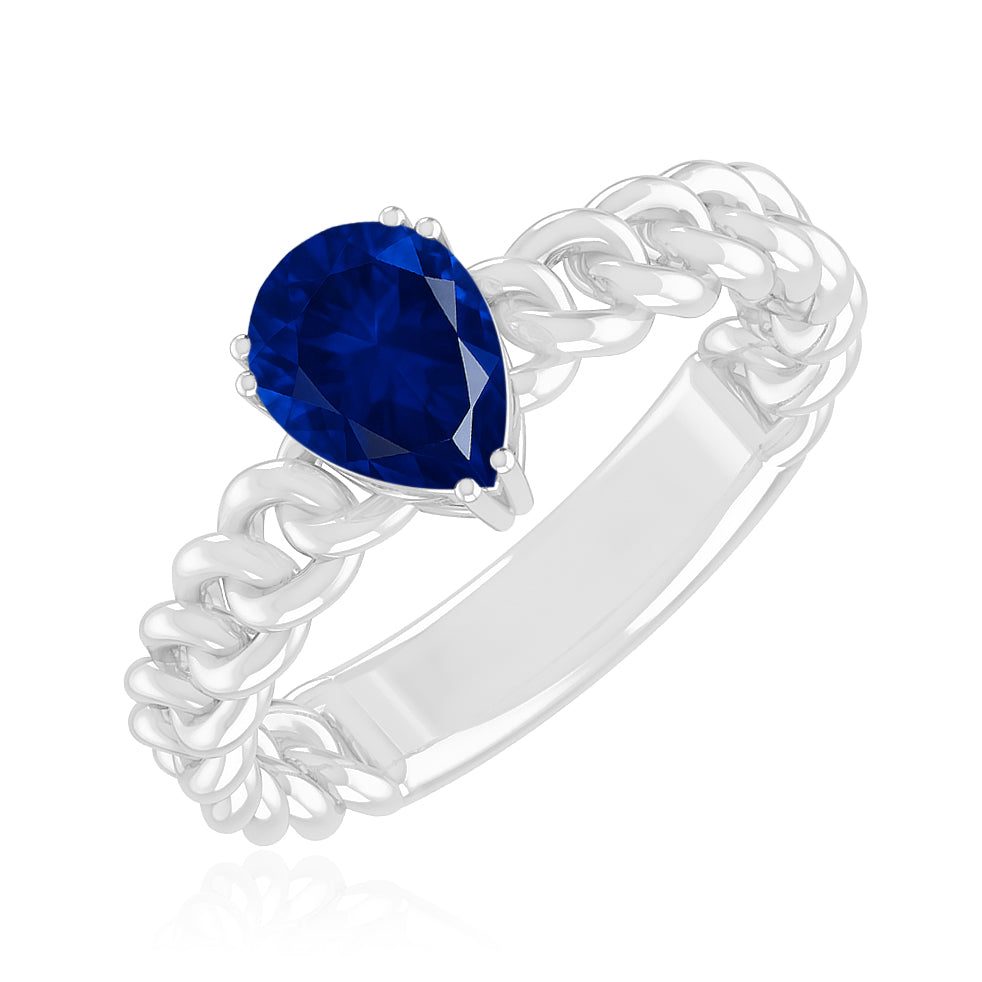 Chain Link Solitaire Ring | Sterling Silver Birthstone Ring | Genuine Gemstone Studded Ring | Personalized Promise Ring | Gift for Her