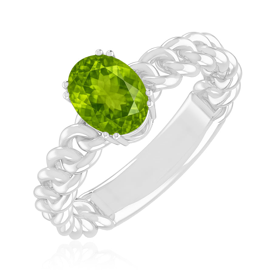 Chain Link Solitaire Ring | Sterling Silver Birthstone Ring | Genuine Gemstone Studded Ring | Personalized Promise Ring | Gift for Her