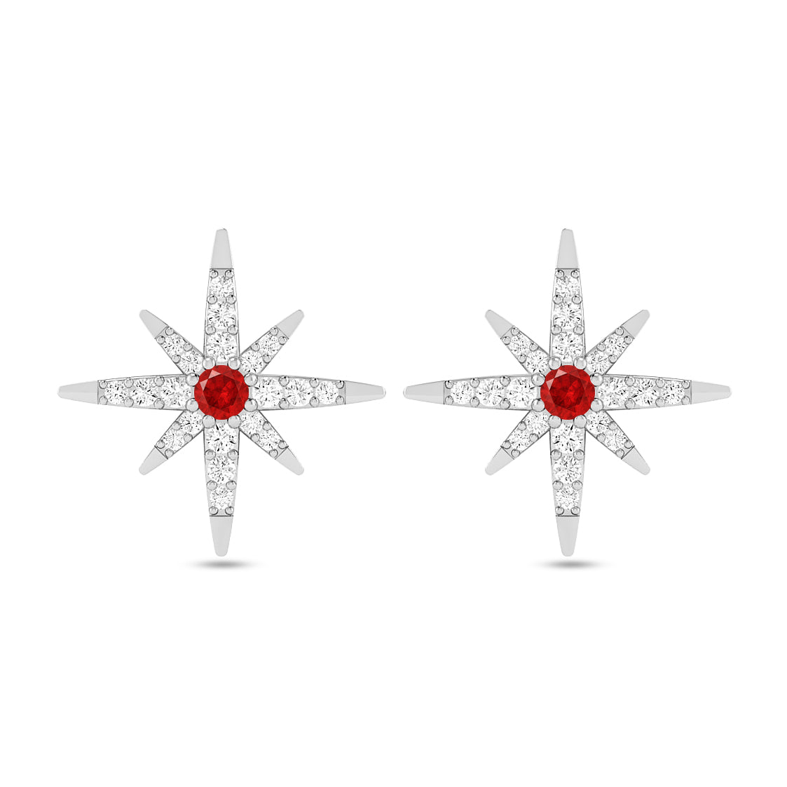 Celestial Starburst Stud Earrings | 925 Sterling Silver Birthstone Stud Earrings | Diamond Accent Gemstone Earrings | 15 Birthstone Options | Gift for Women