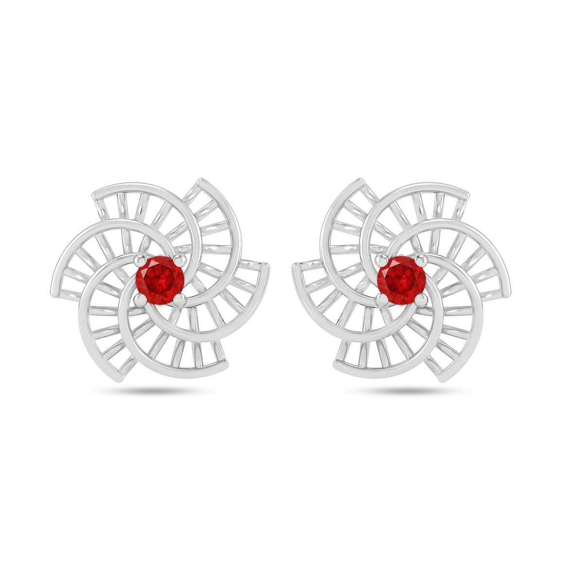 Spiral Floral Stud Earrings | 925 Sterling Silver Birthstone Stud Earrings | Diamond Accent Gemstone Earrings | 15 Birthstone Options | Gift for Women