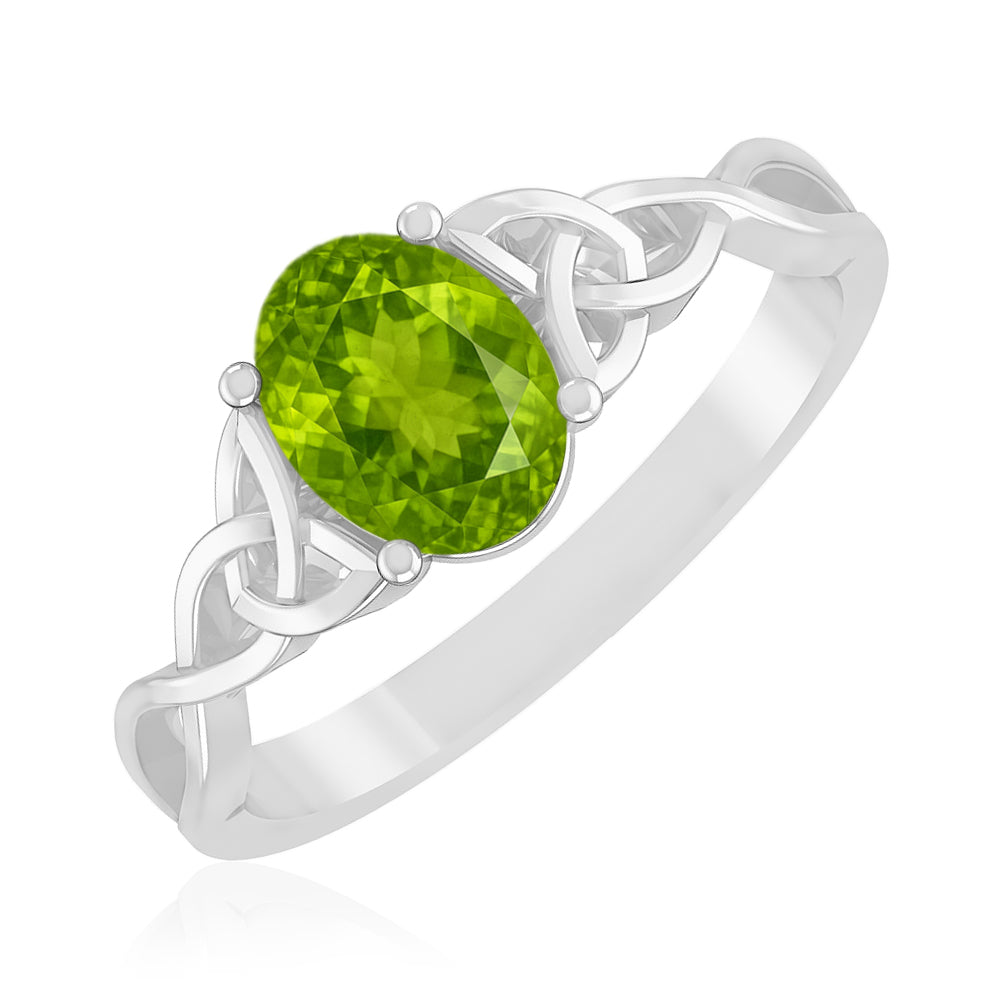 Celtic Knot Oval Solitaire Ring | Sterling Silver Birthstone Ring | Genuine Gemstone Studded Ring | Personalized Promise Ring | Gift for Her