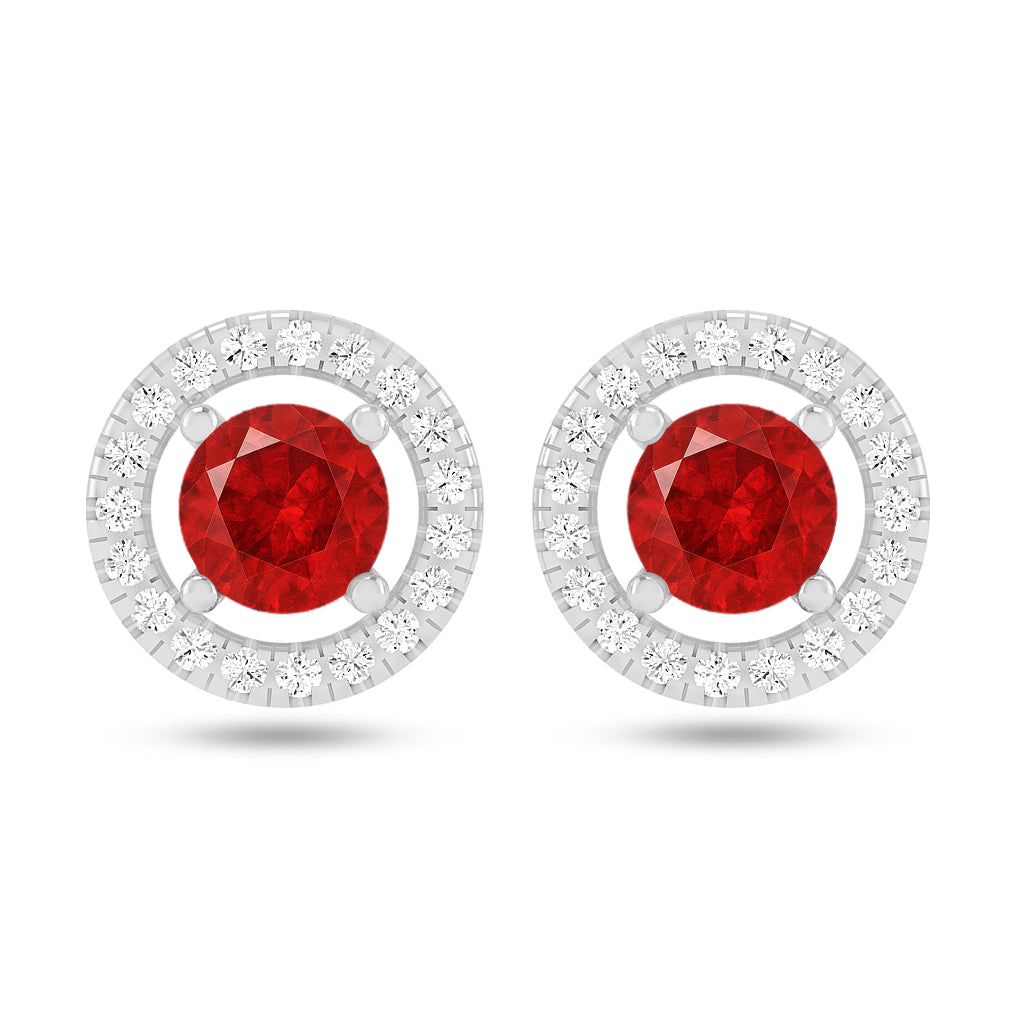 Round Halo Stud Earrings | 925 Sterling Silver Birthstone Stud Earrings | Diamond Accent Gemstone Earrings | 15 Birthstone Options | Gift for Women