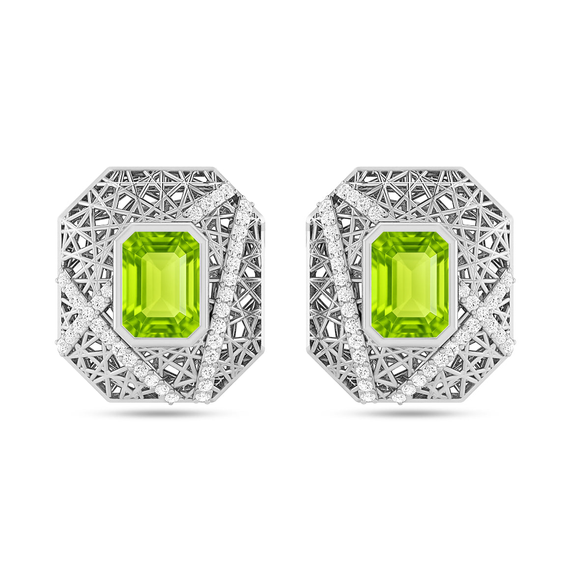Art Deco Geometric Stud Earrings | 925 Sterling Silver Birthstone Stud Earrings | Diamond Accent Gemstone Earrings | 15 Birthstone Options | Gift for Women