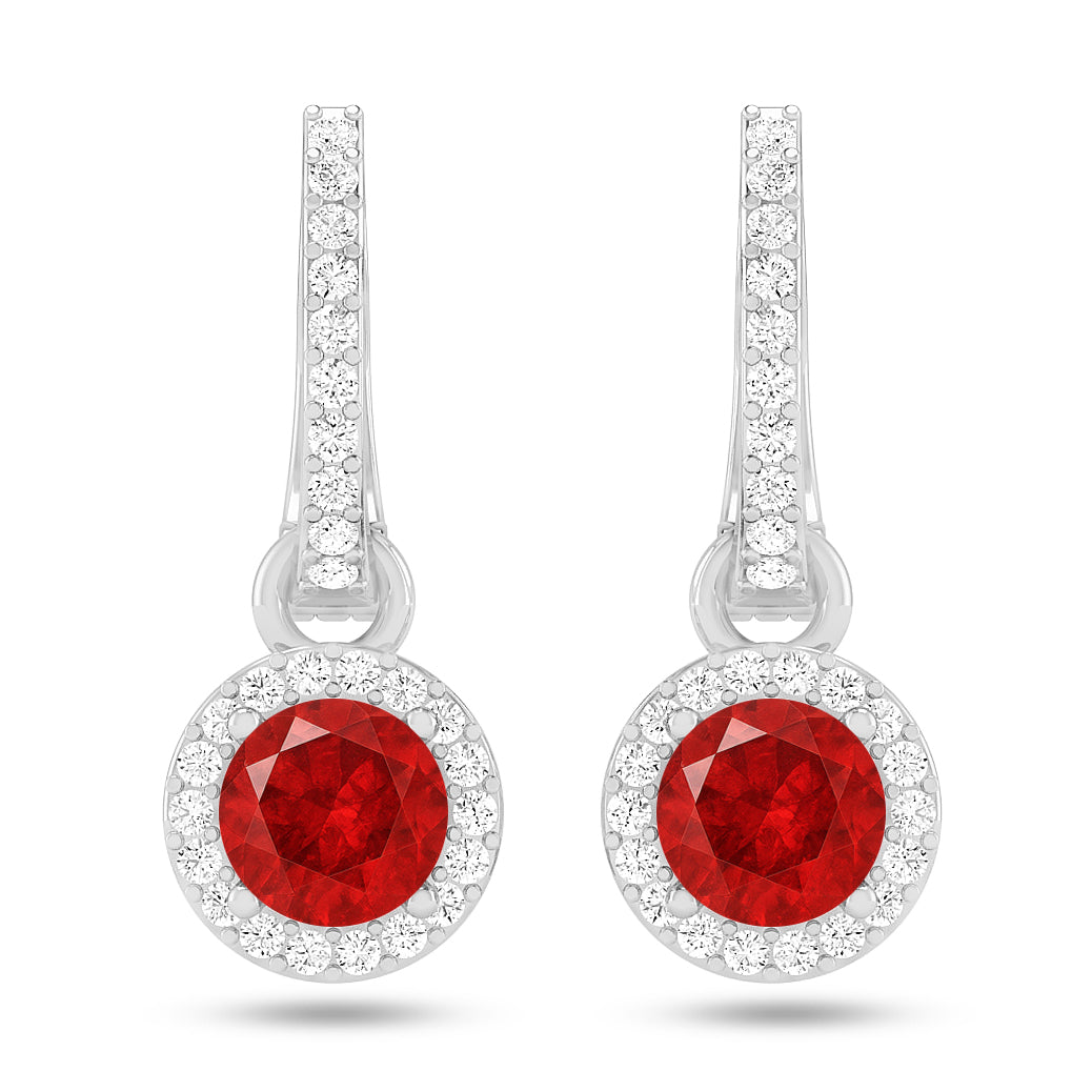 Round Halo Drop Earrings | 925 Sterling Silver Birthstone Stud Earrings | Diamond Accent Gemstone Earrings | 15 Birthstone Options | Gift for Women