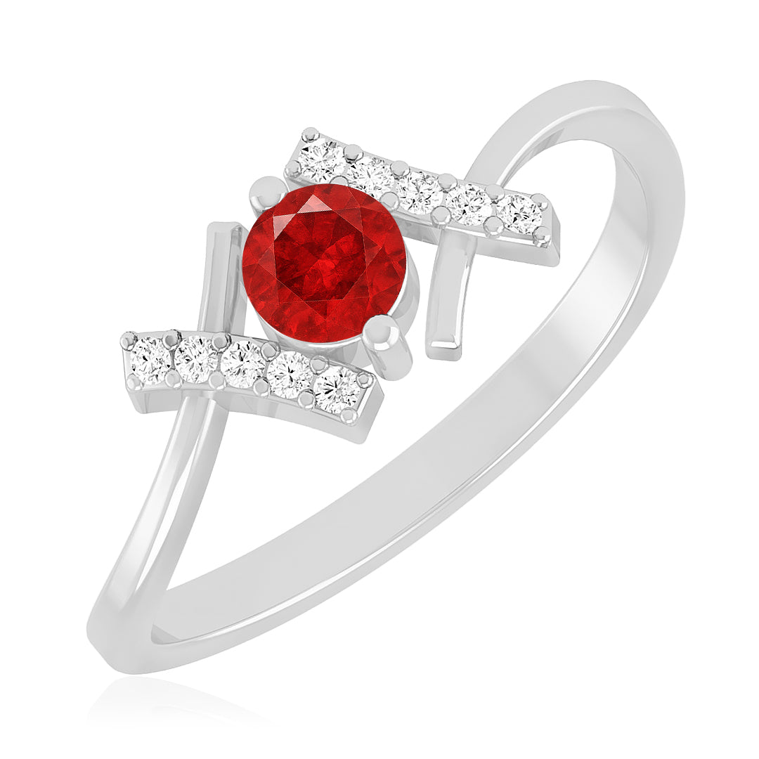 Modern Bypass Solitaire Ring | Sterling Silver Birthstone Ring | Genuine Gemstone & Diamond Studded Ring | Personalized Promise Ring | Gift for Her
