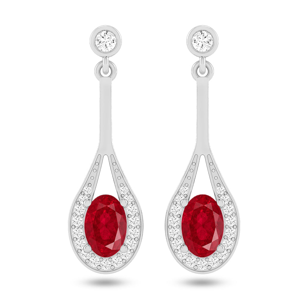 Teardrop Halo Dangle Earrings | 925 Sterling Silver Birthstone Stud Earrings | Diamond Accent Gemstone Earrings | 15 Birthstone Options | Gift for Women