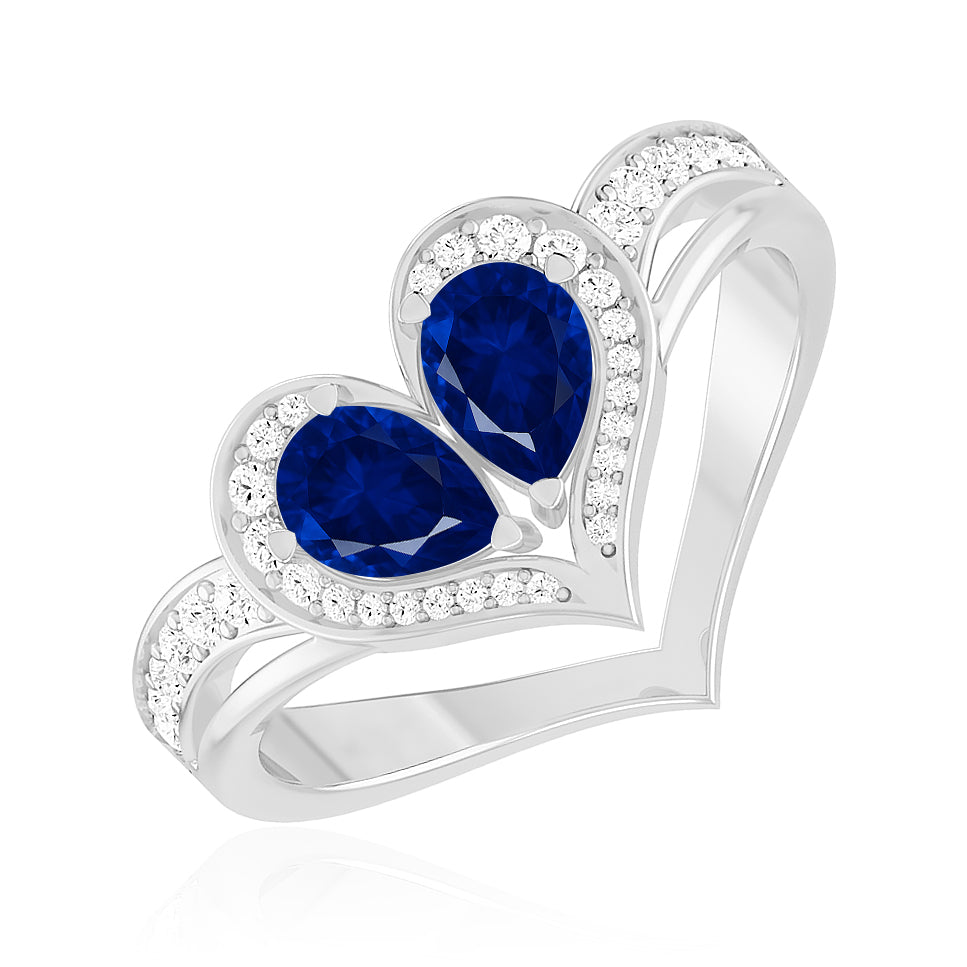 Heart-Shaped Gemstones Ring | Sterling Silver Birthstone Ring | Genuine Gemstone & Diamond Studded Ring | Personalized Promise Ring | Gift for Her