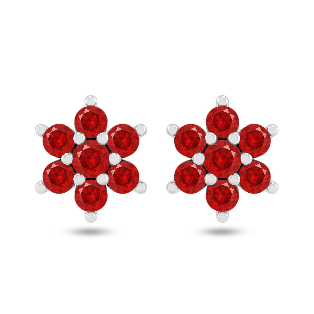 Floral Cluster Stud Earrings | 925 Sterling Silver Birthstone Stud Earrings | Diamond Accent Gemstone Earrings | 15 Birthstone Options | Gift for Women