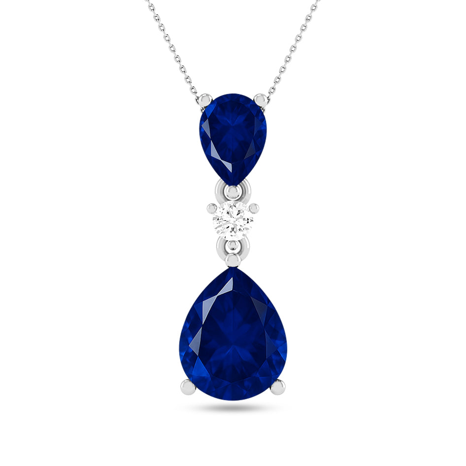 Double Pear Drop Pendant | Starburst Pendant | Heart Knot Teardrop Pendant | Sterling Silver Birthstone Necklace | Diamond Accent | Adjustable Chain | 15 Gemstone Choices