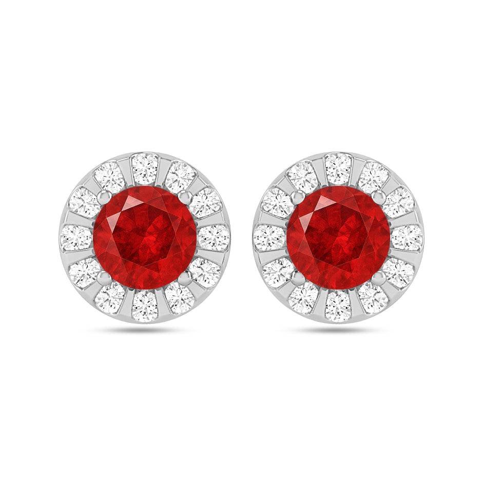 Sunburst Halo Stud Earrings | 925 Sterling Silver Birthstone Stud Earrings | Diamond Accent Gemstone Earrings | 15 Birthstone Options | Gift for Women