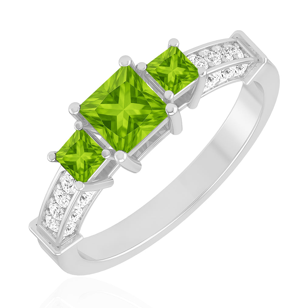 Princess Cut Three-Stone Ring | Sterling Silver Birthstone Ring | Genuine Gemstone & Diamond Studded Ring | Personalized Promise Ring | Gift for Her