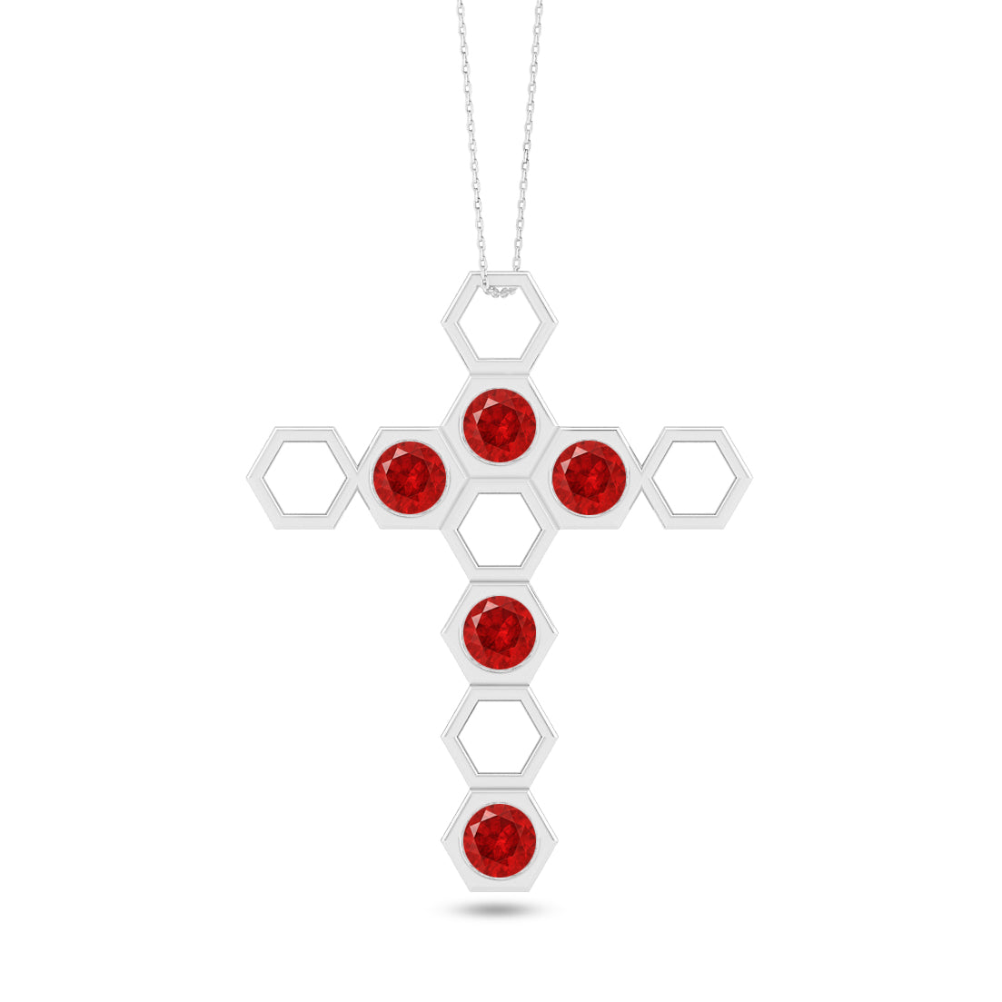 Geometric Cross Pendant | Sterling Silver Birthstone Necklace | Adjustable Chain | 15 Gemstone Choices | Personalized Gemstone Pendant