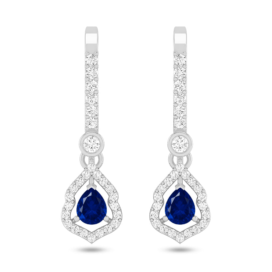 Yeh Pear Halo Open Frame Drop Earrings | 925 Sterling Silver Birthstone Stud Earrings | Diamond Accent Gemstone Earrings | 15 Birthstone Options | Gift for Women