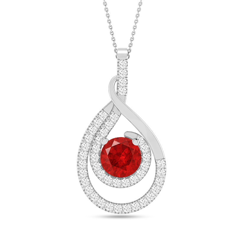 Teardrop Swirl Halo Pendant | Starburst Pendant | Heart Knot Teardrop Pendant | Sterling Silver Birthstone Necklace | Diamond Accent | Adjustable Chain | 15 Gemstone Choices
