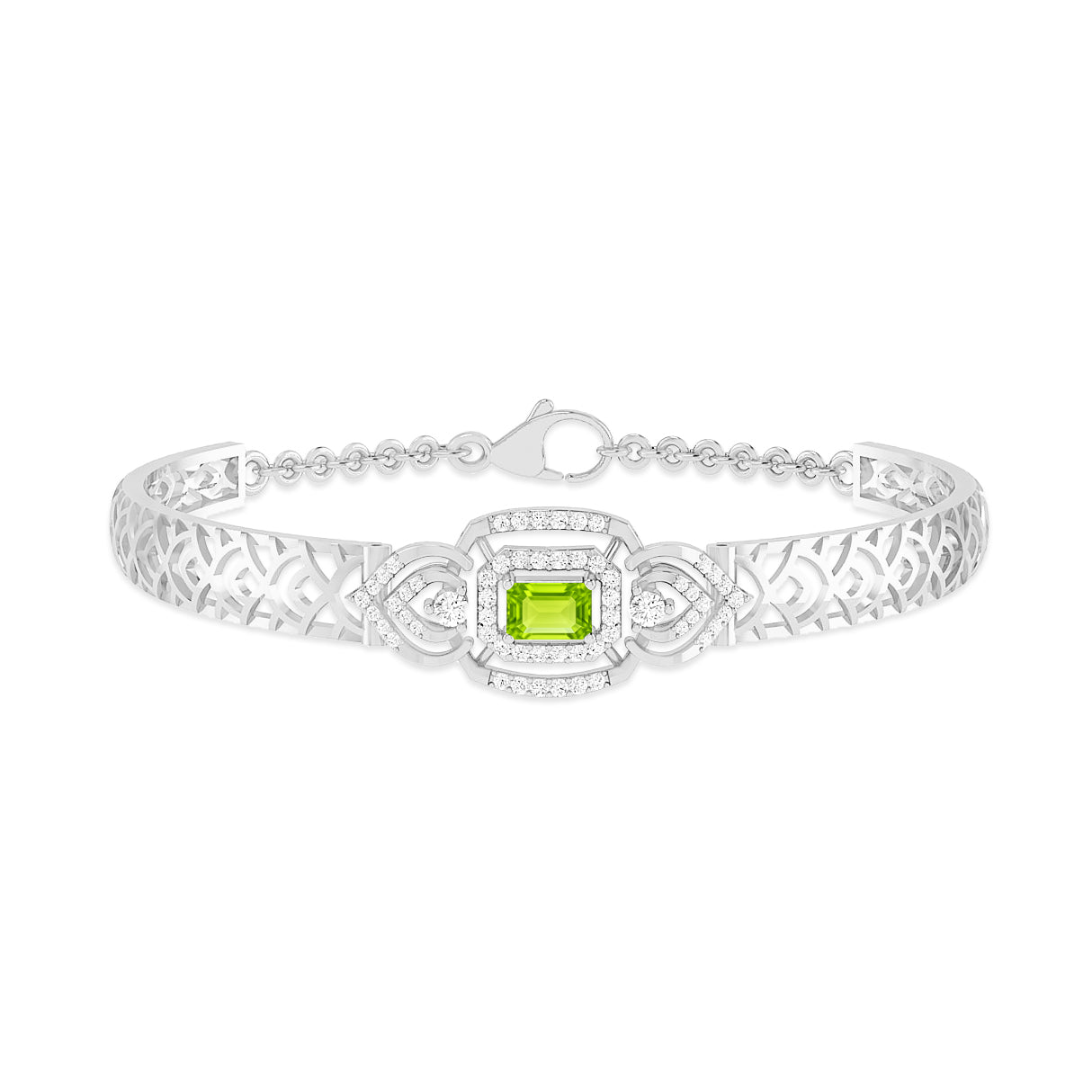 Art Deco Cuff Bracelet| Sterling Silver Birthstone Bracelet | Adjustable Chain | 15 Gemstone Choices | Personalized Gemstone Bracelet Floral Vine Bracelet Canter piece