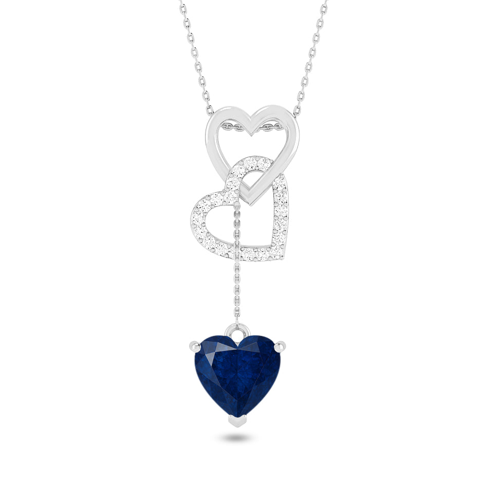 Double Heart Drop Pendant | Starburst Pendant | Heart Knot Teardrop Pendant | Sterling Silver Birthstone Necklace | Diamond Accent | Adjustable Chain | 15 Gemstone Choices