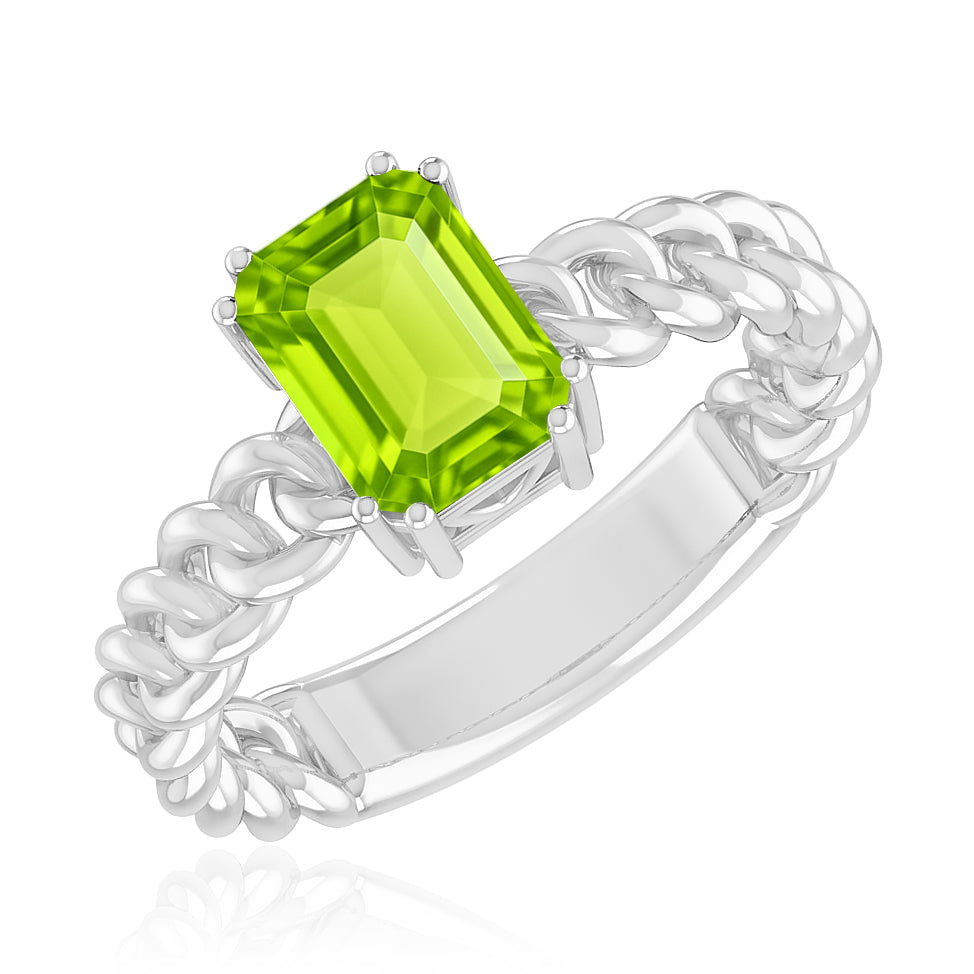 Chain Link Solitaire Ring | Sterling Silver Birthstone Ring | Genuine Gemstone Studded Ring | Personalized Promise Ring | Gift for Her