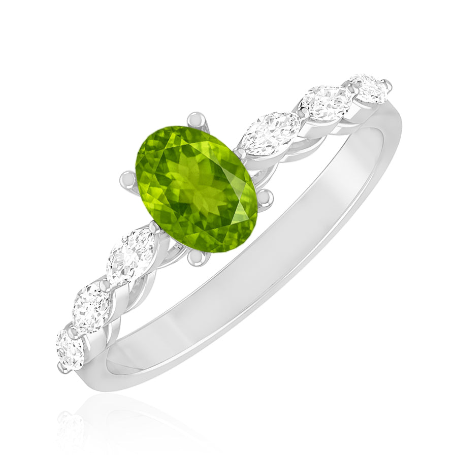 Oval Solitaire Ring with Marquise Diamond Accents | Sterling Silver Birthstone Ring | Genuine Gemstone & Diamond Studded Ring | Personalized Promise Ring | Gift for Her (Copy)