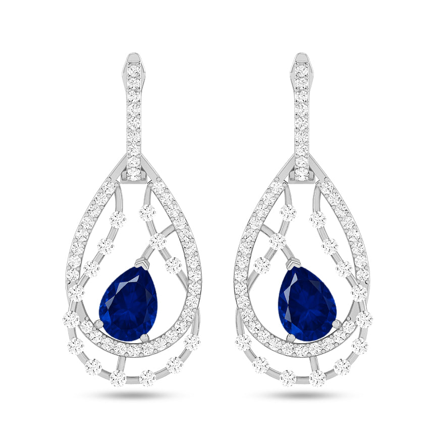 Double Teardrop Halo Drop Earrings | 925 Sterling Silver Birthstone Stud Earrings | Diamond Accent Gemstone Earrings | 15 Birthstone Options | Gift for Women
