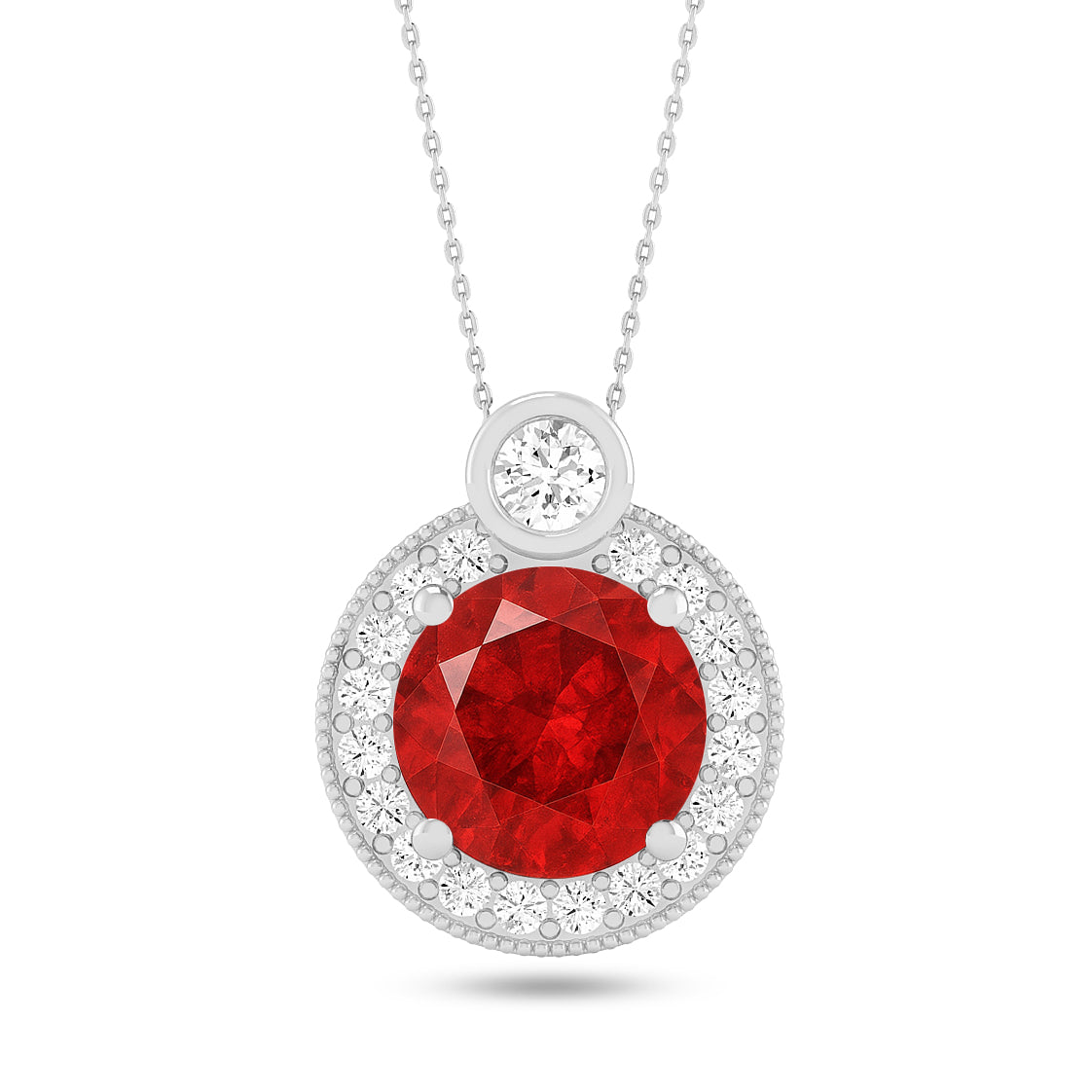 Round Halo Pendant | Starburst Pendant | Heart Knot Teardrop Pendant | Sterling Silver Birthstone Necklace | Diamond Accent | Adjustable Chain | 15 Gemstone Choices