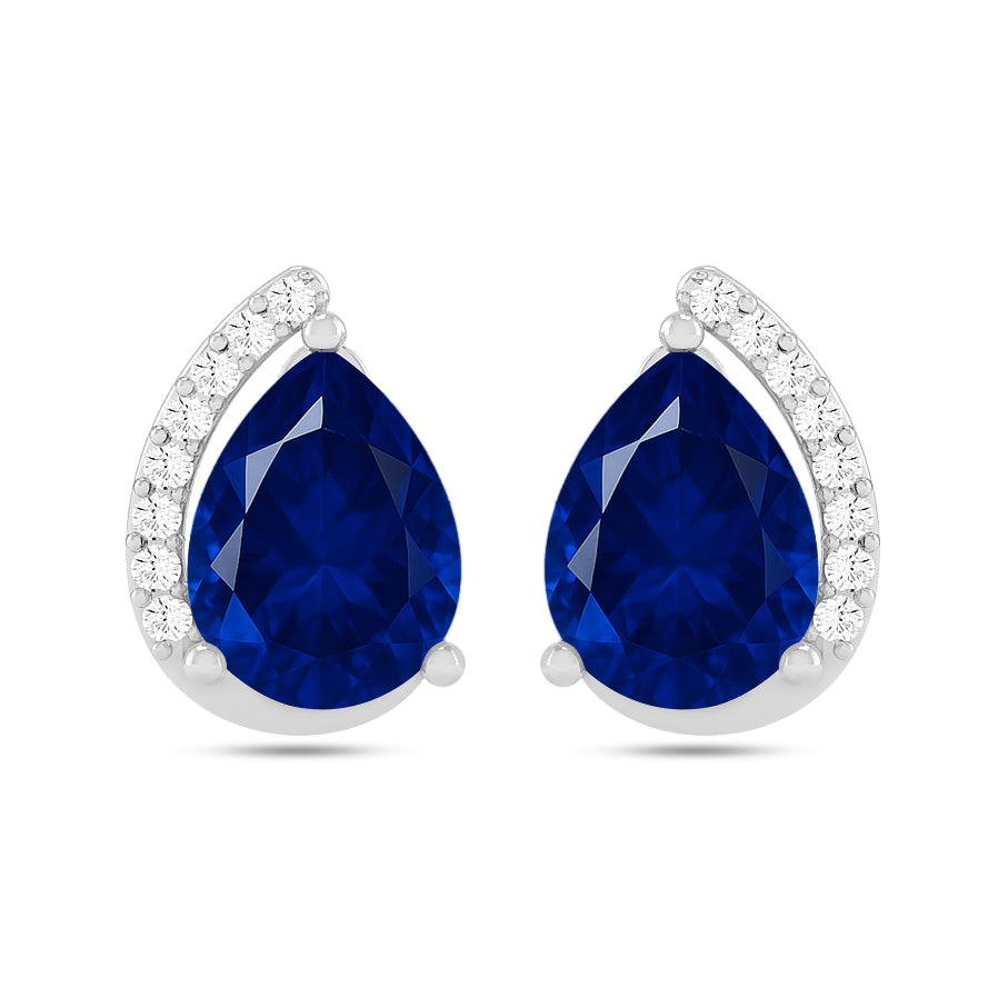 Pear Solitaire Stud Earrings | 925 Sterling Silver Birthstone Stud Earrings | Diamond Accent Gemstone Earrings | 15 Birthstone Options | Gift for Women