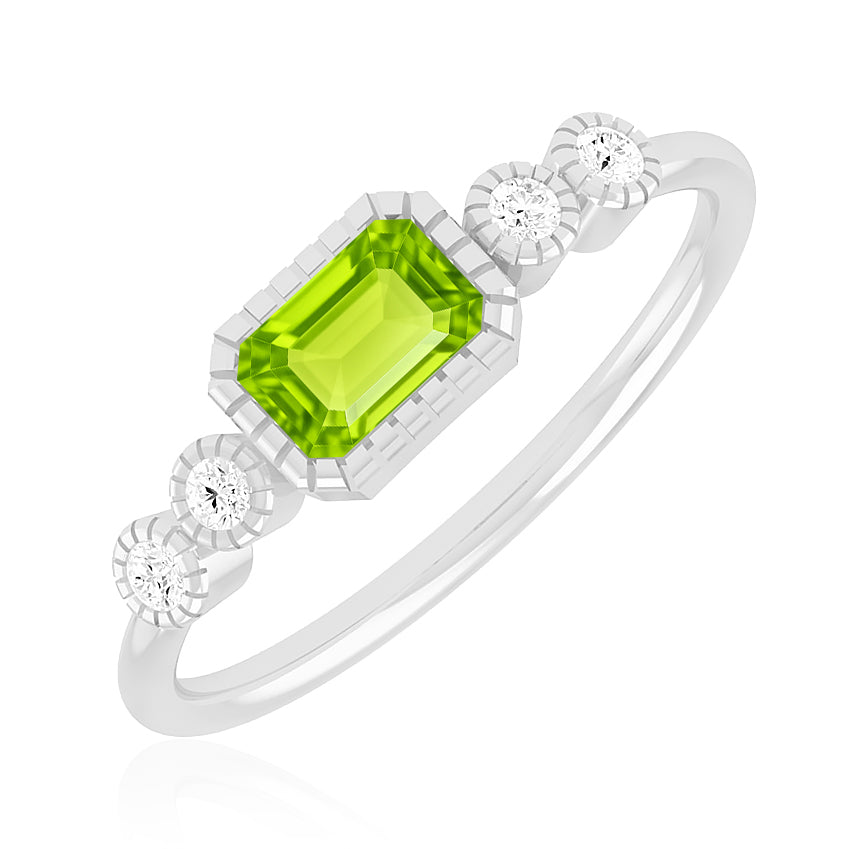 Art Deco Bezel Ring | Sterling Silver Birthstone Ring | Genuine Gemstone & Diamond Studded Ring | Personalized Promise Ring | Gift for Her