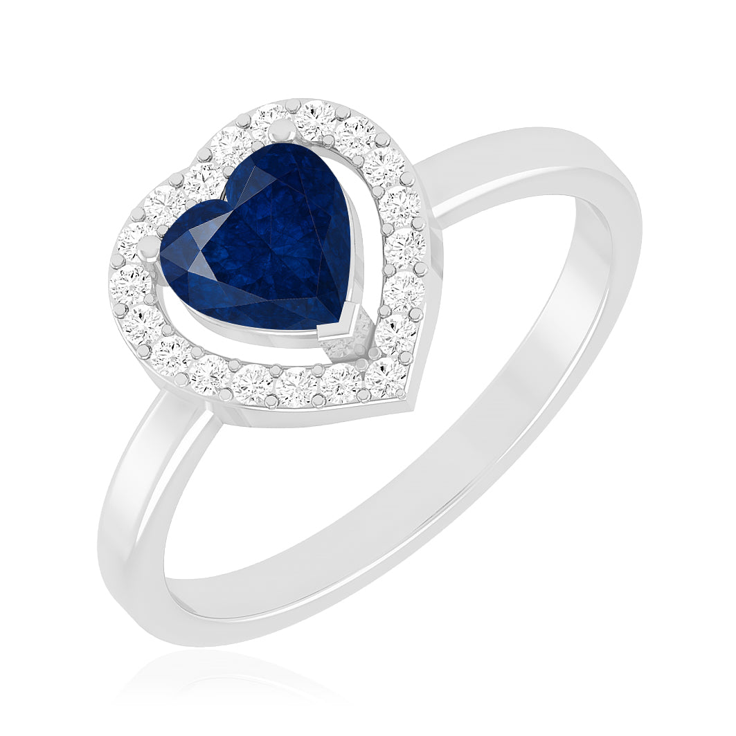 Heart Halo Ring | Sterling Silver Birthstone Ring | Genuine Gemstone Studded Ring | Personalized Promise Ring | Gift for Her