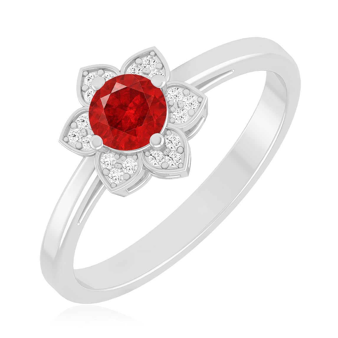 Floral Halo Solitaire Ring | Sterling Silver Birthstone Ring | Genuine Gemstone & Diamond Studded Ring | Personalized Promise Ring | Gift for Her