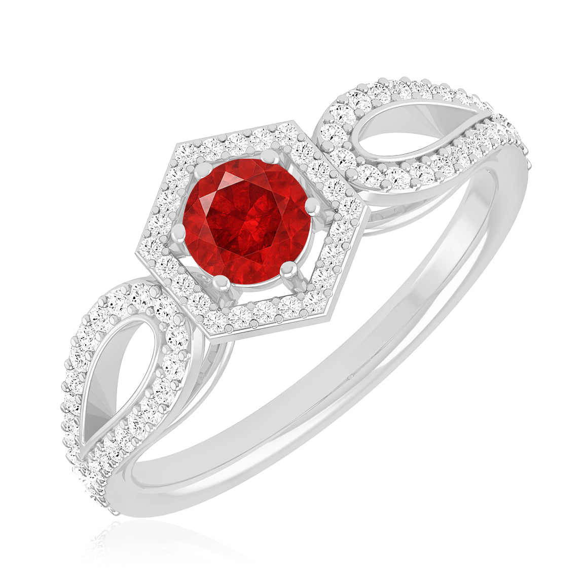Hexagon Halo Solitaire Ring | Sterling Silver Birthstone Ring | Genuine Gemstone & Diamond Studded Ring | Personalized Promise Ring | Gift for Her