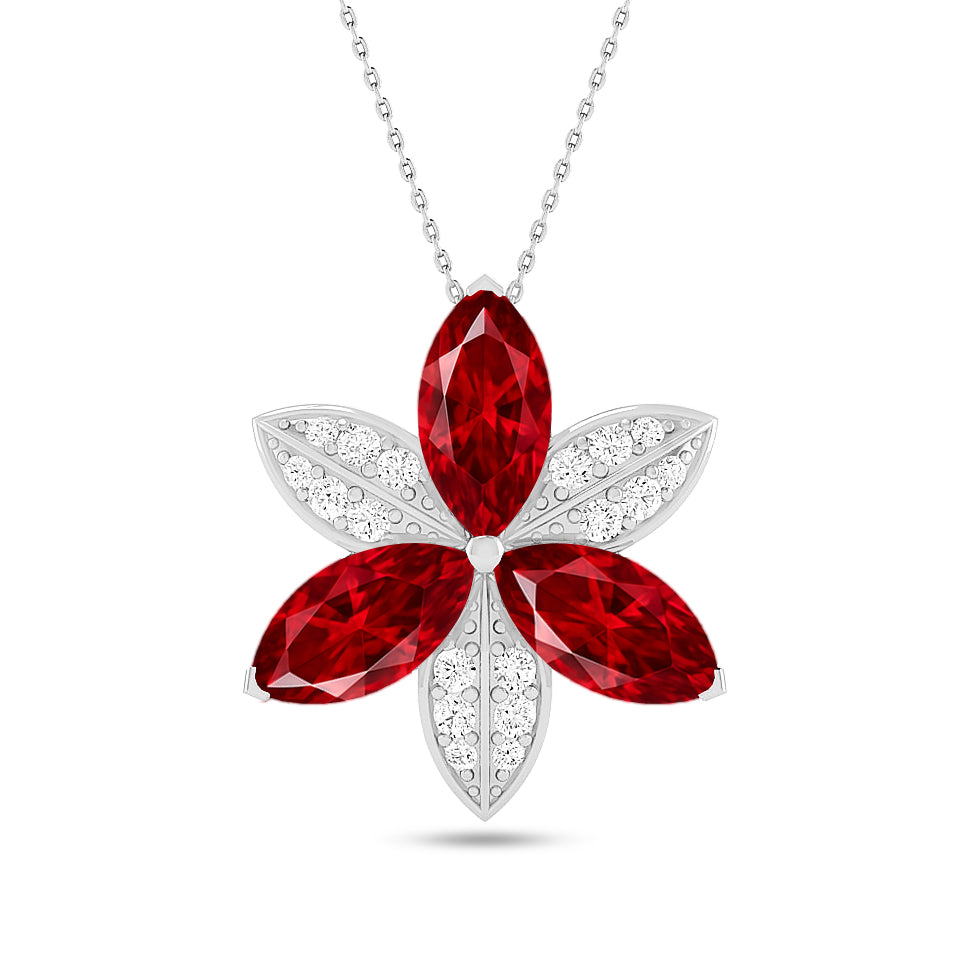 Floral Marquise Pendant | Starburst Pendant | Heart Knot Teardrop Pendant | Sterling Silver Birthstone Necklace | Diamond Accent | Adjustable Chain | 15 Gemstone Choices