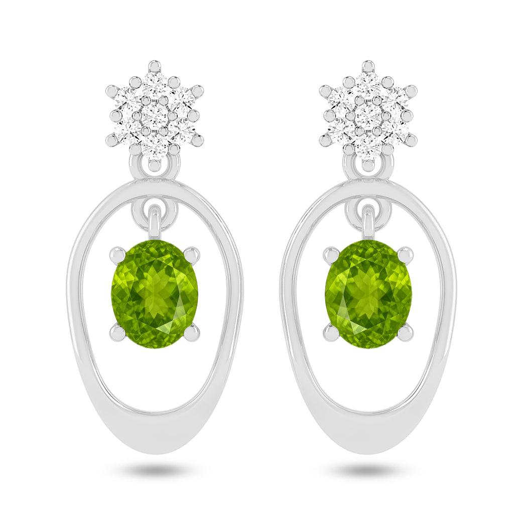 Open Oval Drop Earrings | 925 Sterling Silver Birthstone Stud Earrings | Diamond Accent Gemstone Earrings | 15 Birthstone Options | Gift for Women
