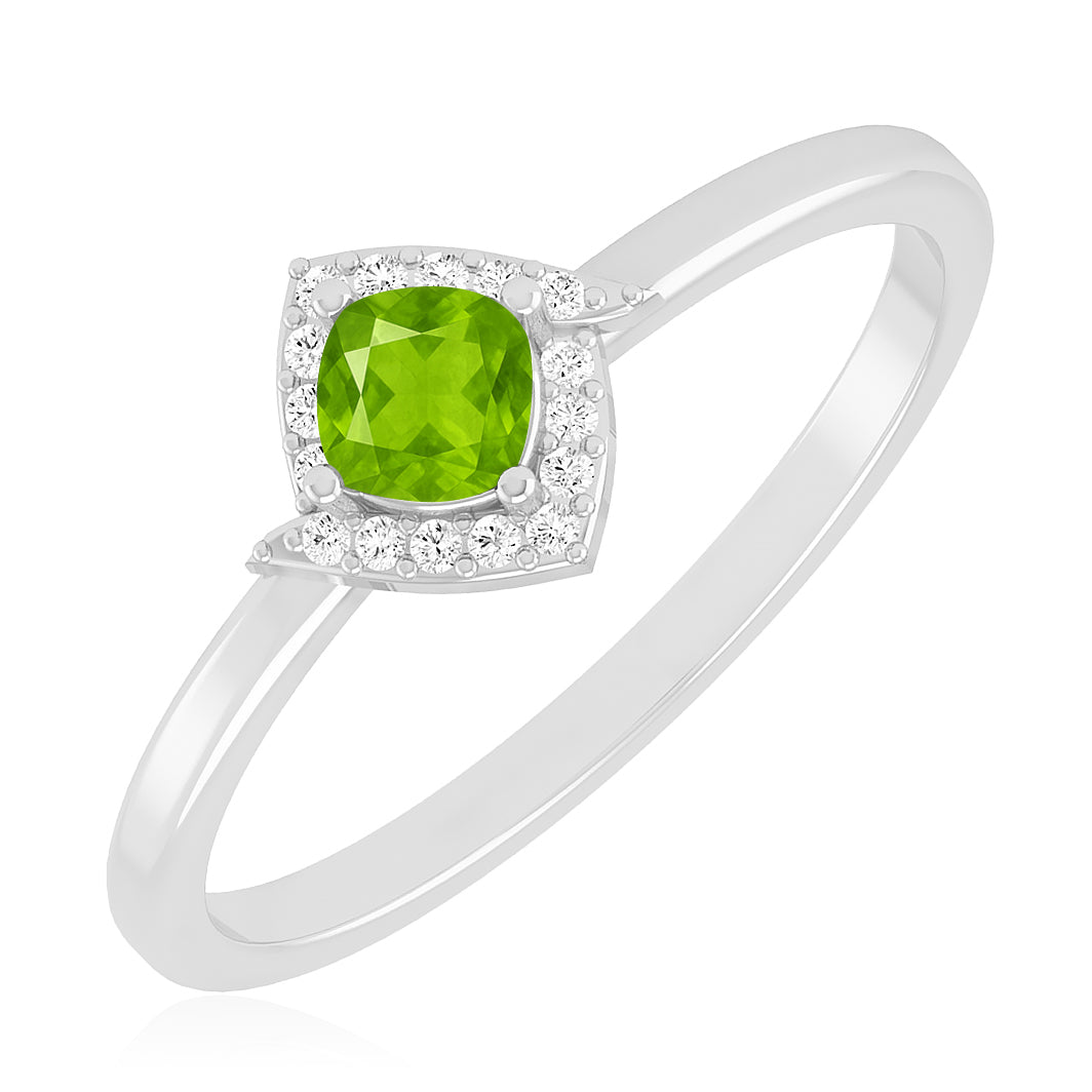Cushion Halo Solitaire Ring | Sterling Silver Birthstone Ring | Genuine Gemstone & Diamond Studded Ring | Personalized Promise Ring | Gift for Her