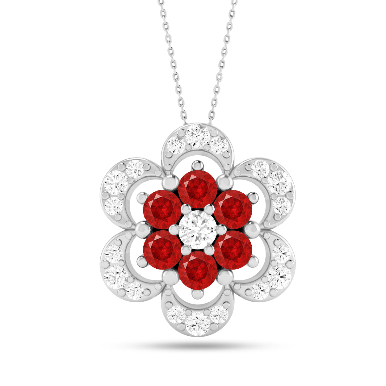 Floral Cluster Pendant | Starburst Pendant | Heart Knot Teardrop Pendant | Sterling Silver Birthstone Necklace | Diamond Accent | Adjustable Chain | 15 Gemstone Choices