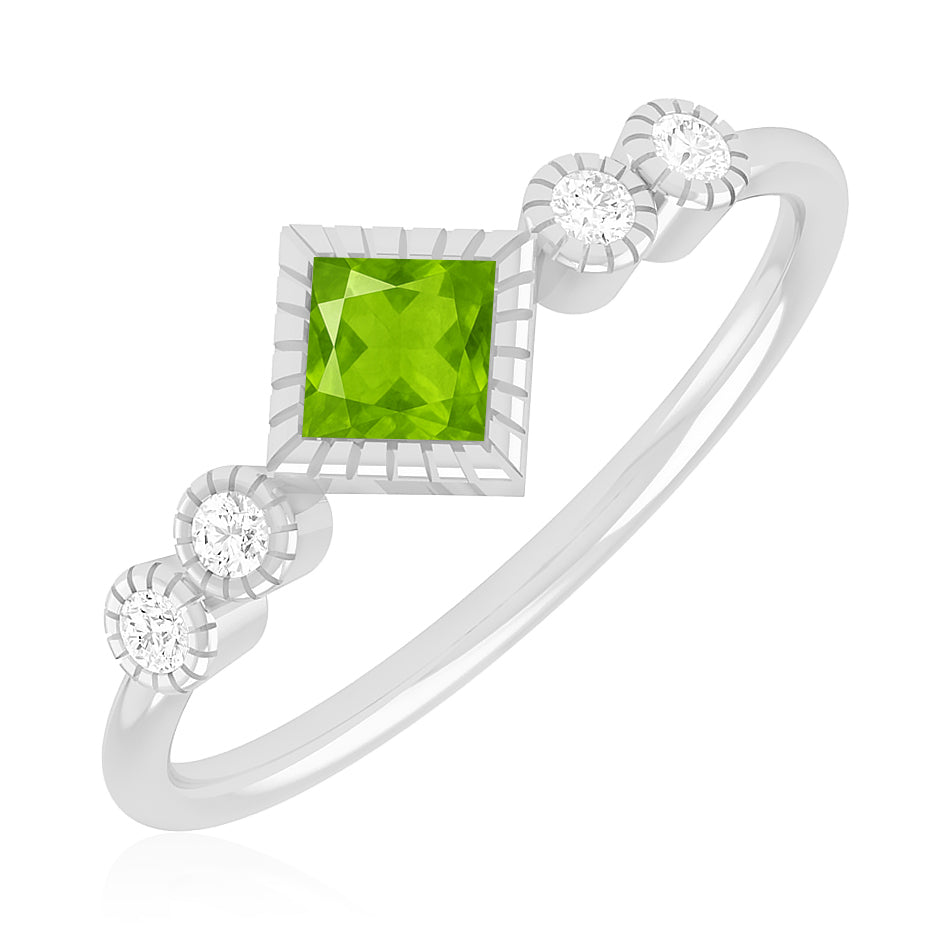 Princess Cut Bezel Three-Stone Ring | Sterling Silver Birthstone Ring | Genuine Gemstone & Diamond Studded Ring | Personalized Promise Ring | Gift for Her