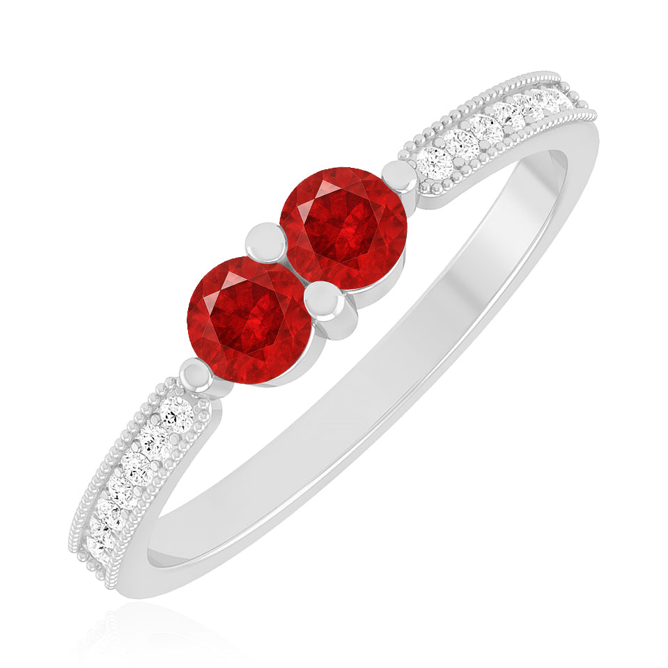 Toi et Moi Ring | Sterling Silver Birthstone Ring | Genuine Gemstone & Diamond Studded Ring | Personalized Promise Ring | Gift for Her
