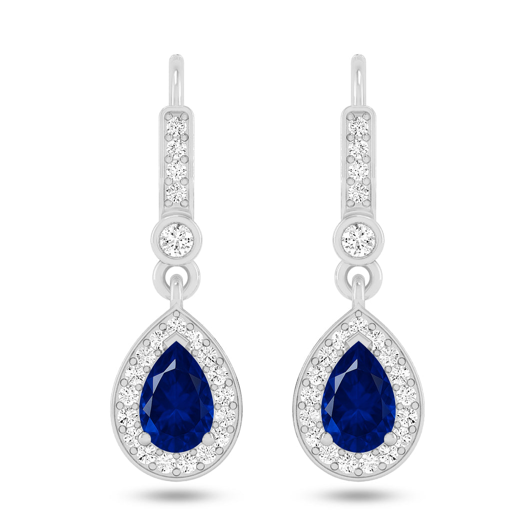 Pear Halo Drop Earrings | 925 Sterling Silver Birthstone Stud Earrings | Diamond Accent Gemstone Earrings | 15 Birthstone Options | Gift for Women