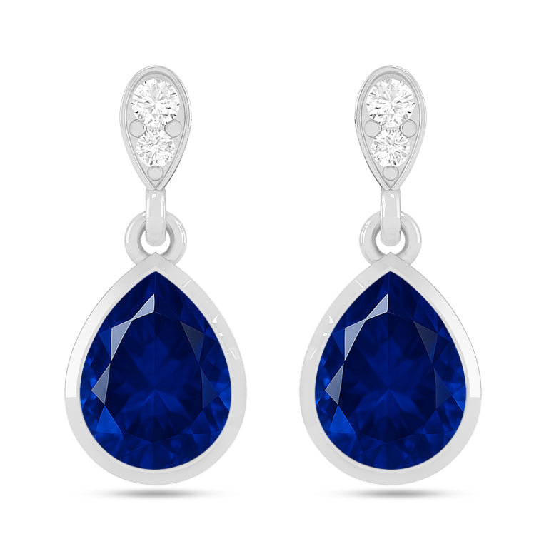 Pear Solitaire Drop Earrings | 925 Sterling Silver Birthstone Stud Earrings | Diamond Accent Gemstone Earrings | 15 Birthstone Options | Gift for Women