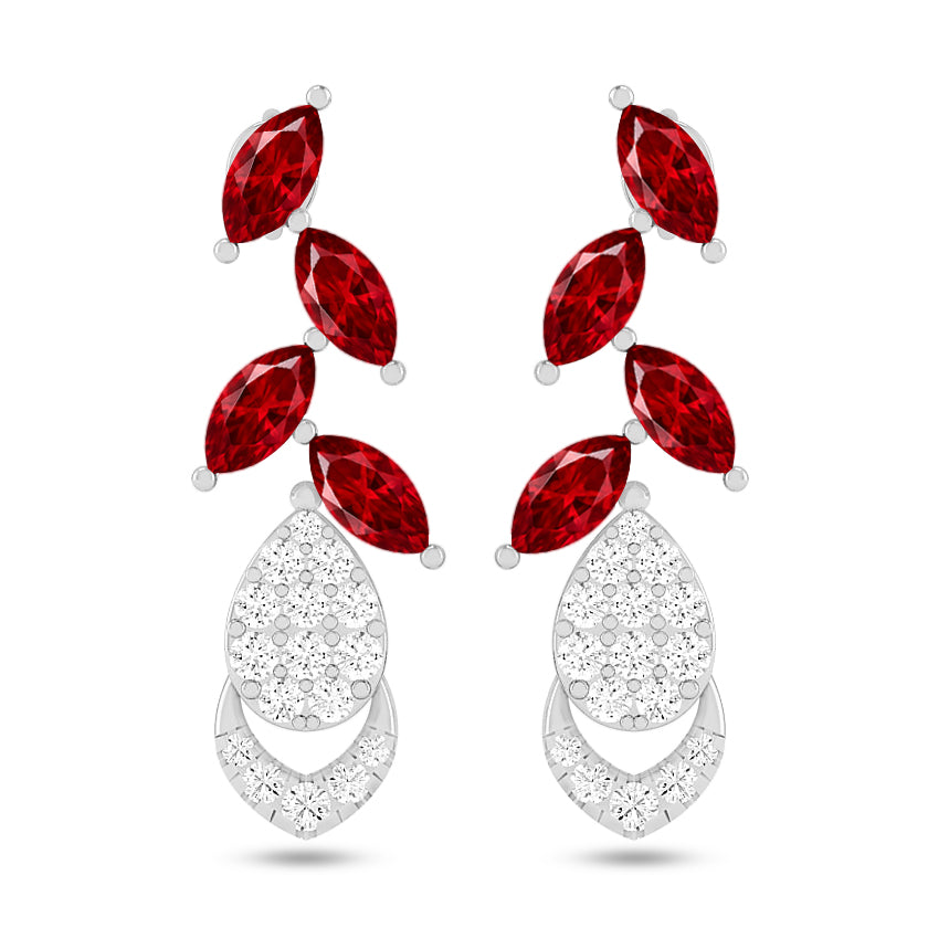 Nature-Inspired Leaf Drop Earrings | 925 Sterling Silver Birthstone Stud Earrings | Diamond Accent Gemstone Earrings | 15 Birthstone Options | Gift for Women
